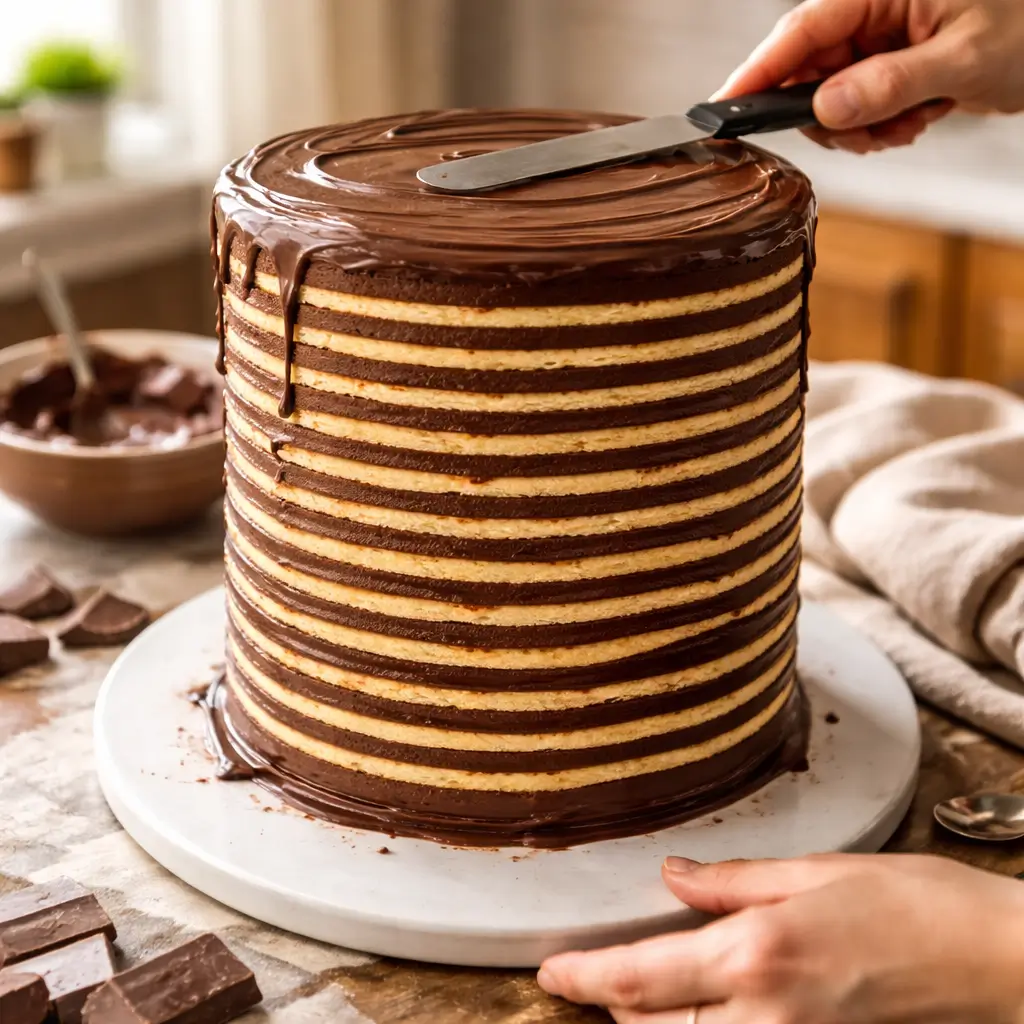 Stacking thin layers for a tall Smith Island cake