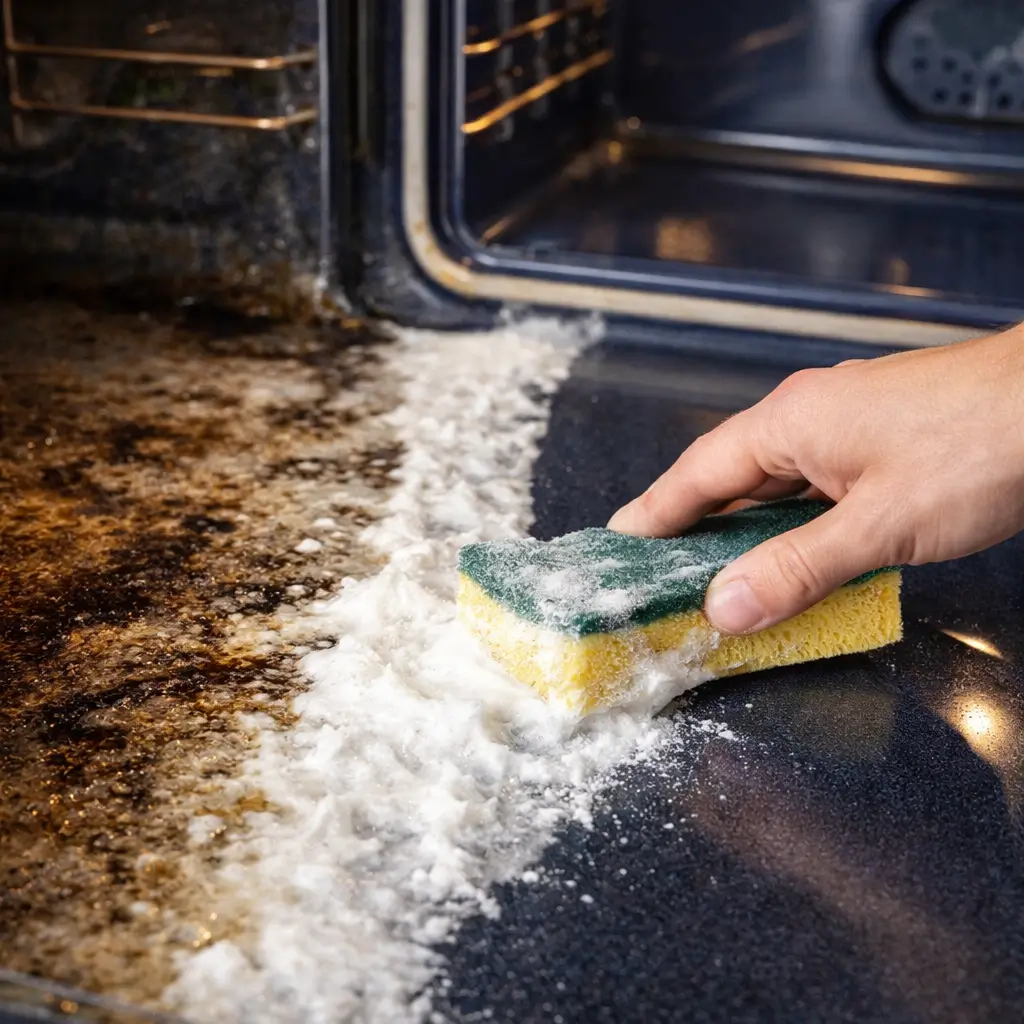 is the baking soda trick effective Baking soda paste cleaning grease inside an oven.