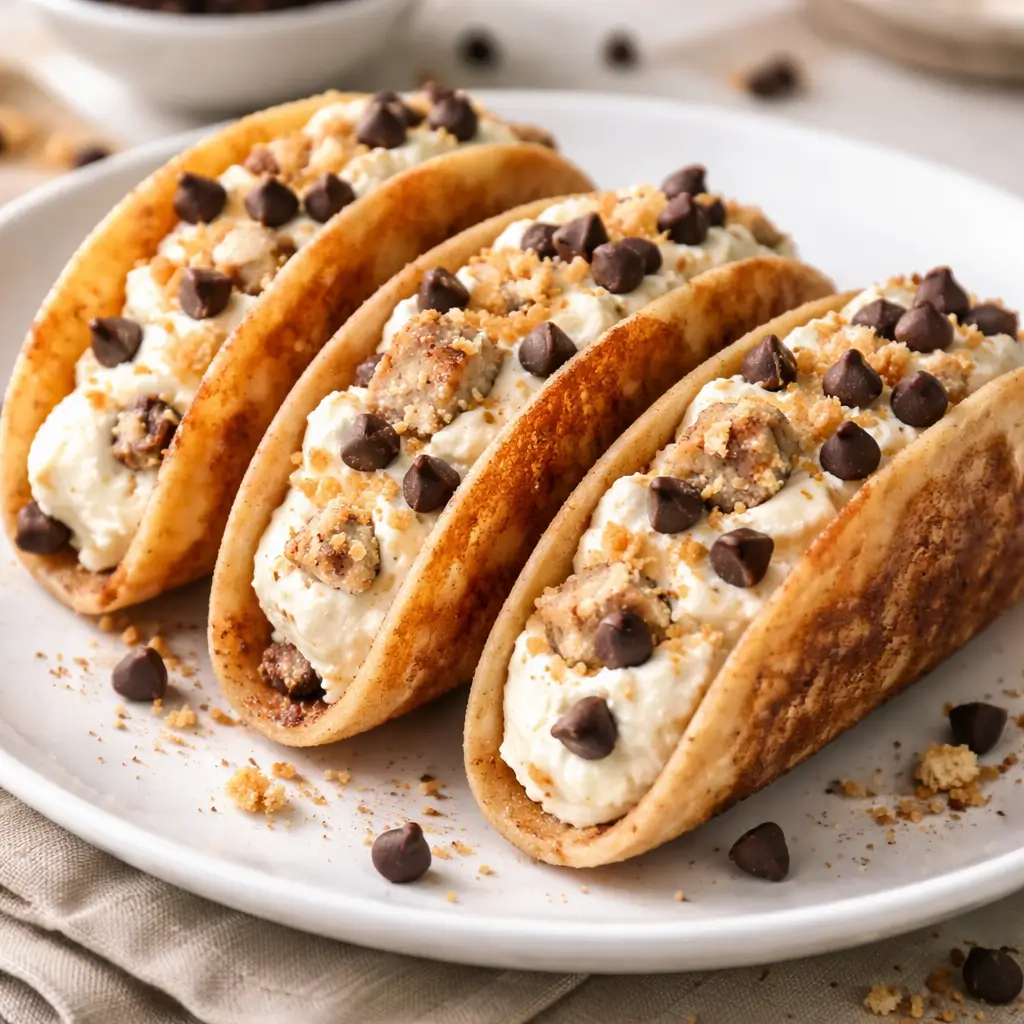 cheesecake cookie dough tacos with creamy filling