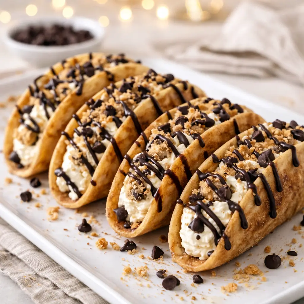 cheesecake cookie dough tacos with toppings