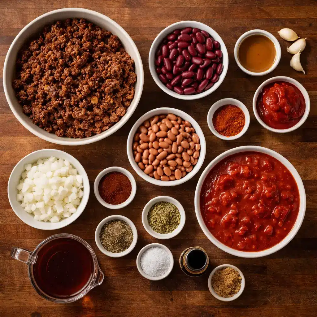 10 trick chili recipe Ingredients for 10 trick chili recipe laid out