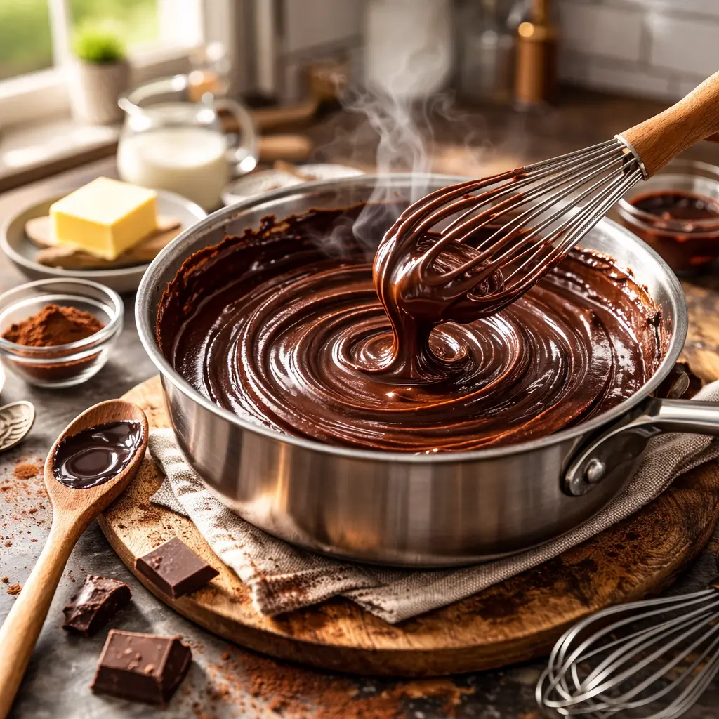 Smooth chocolate frosting for layered Smith Island cake