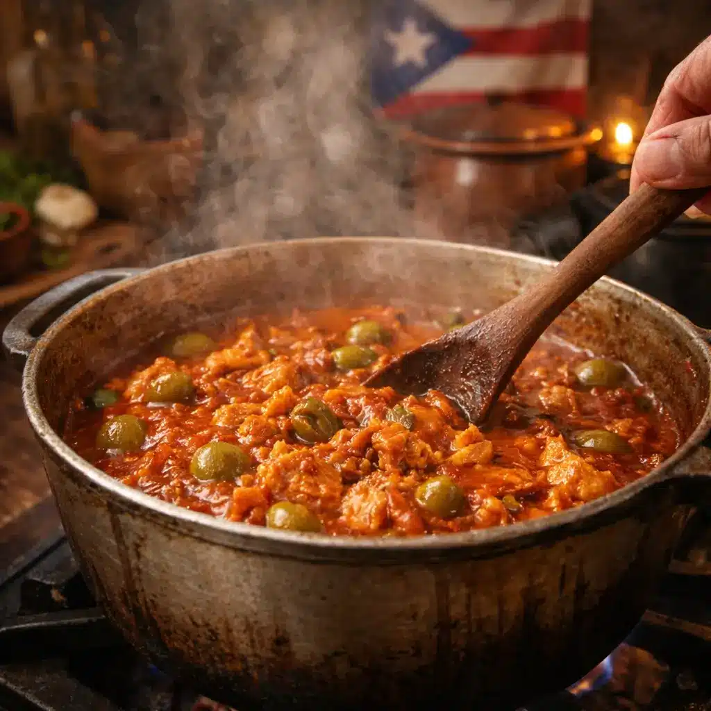 Cooking cuajito boricua slowly in a pot
