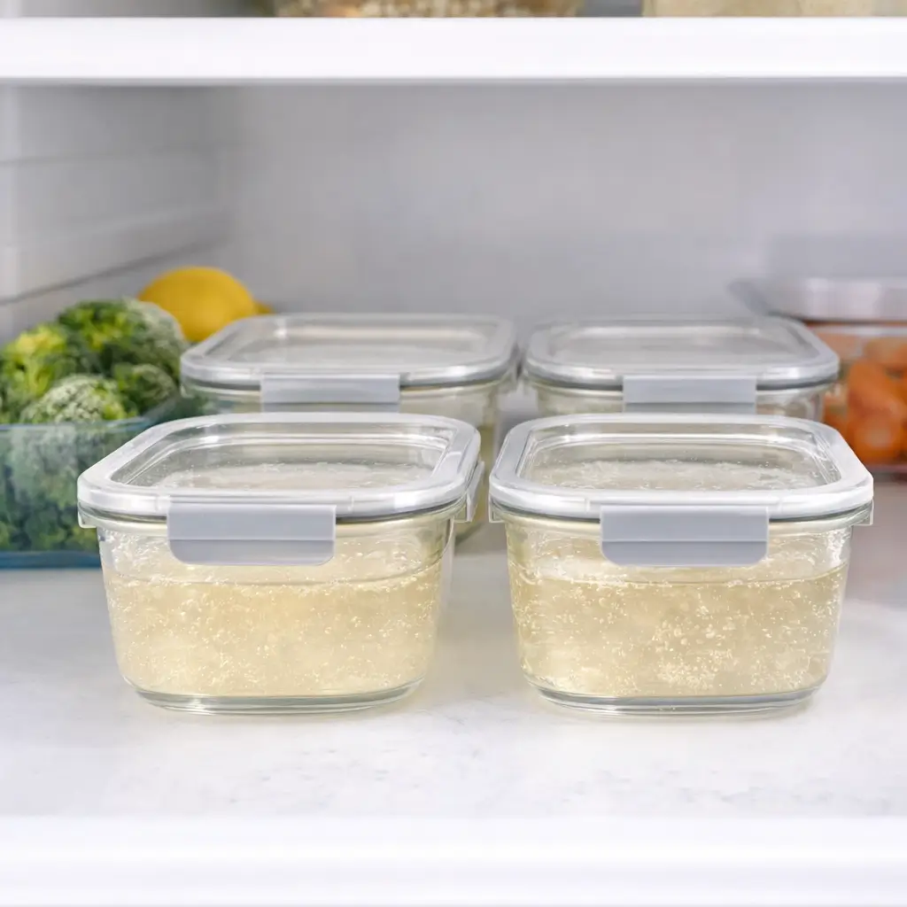 Prepared gelatin servings stored in refrigerator for meal prep