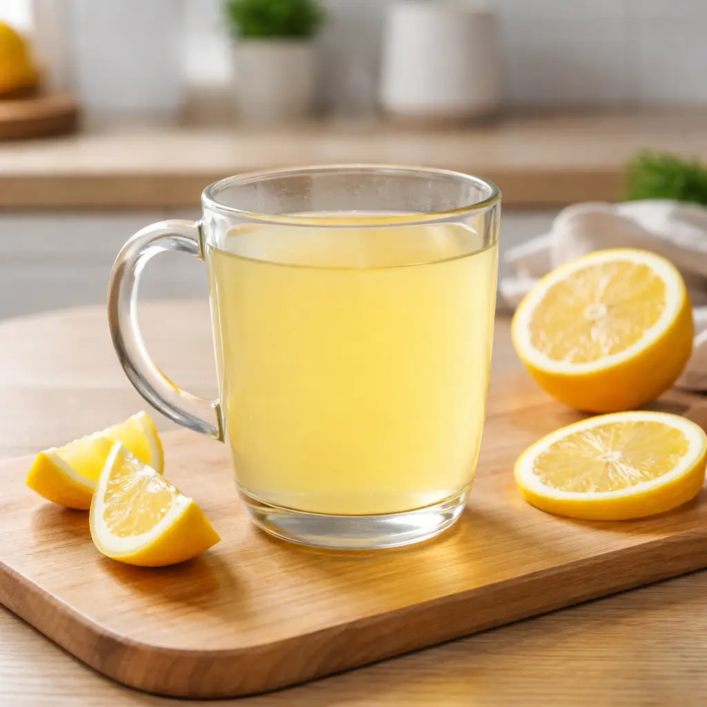 Warm lemon gelatin drink prepared with unflavored gelatin and water