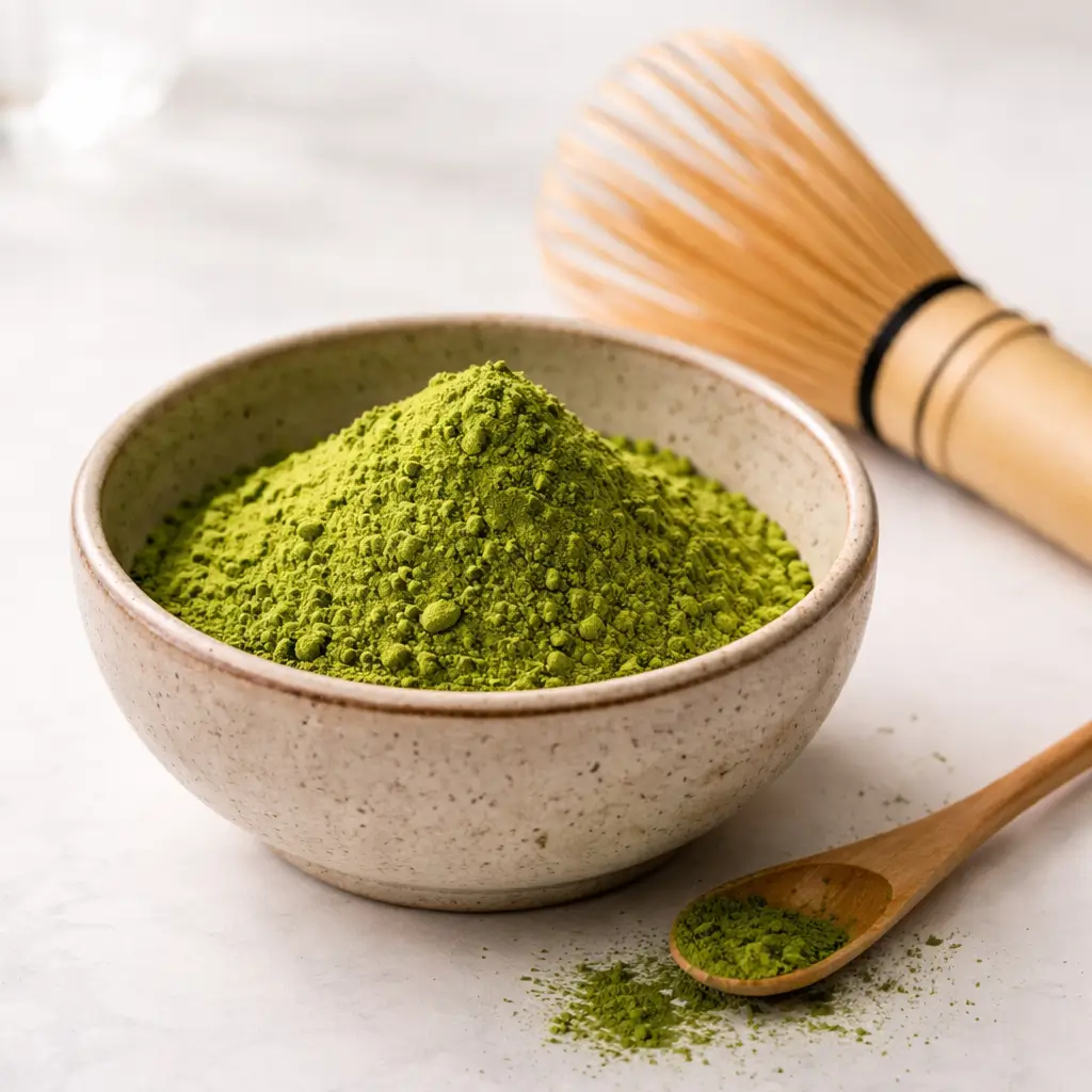 is matcha a coffee matcha powder and bamboo whisk showing what matcha is