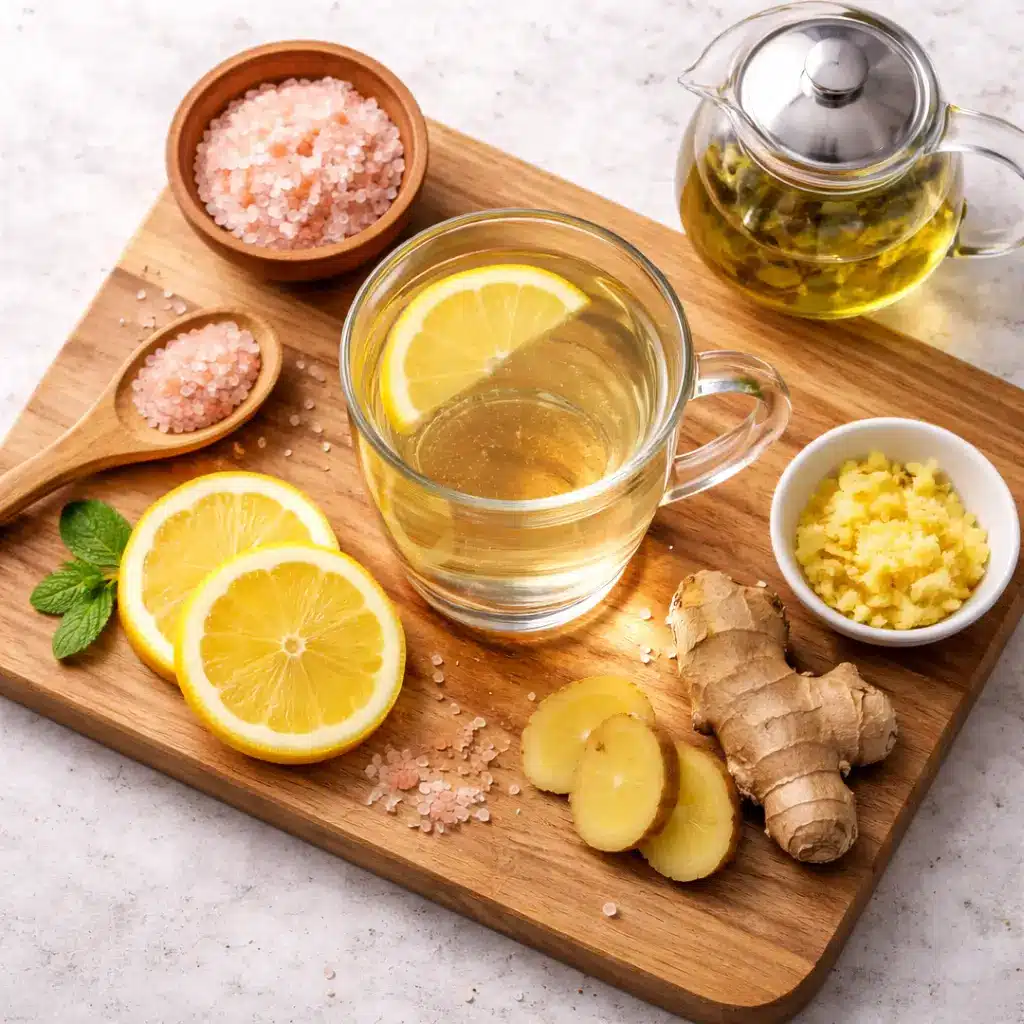 Ingredients for pink salt japanese diet recipe laid out neatly