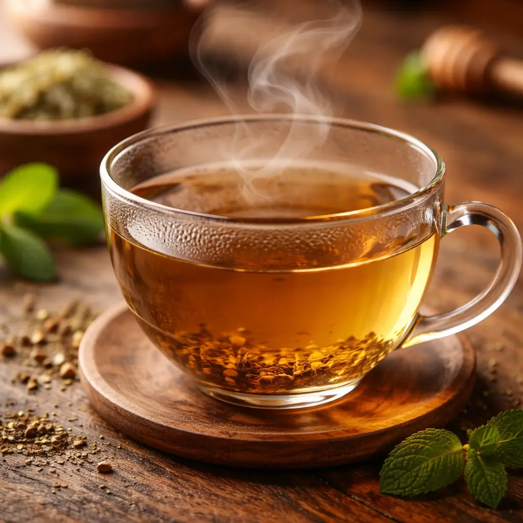 Pulhia tea color and clarity in a glass cup