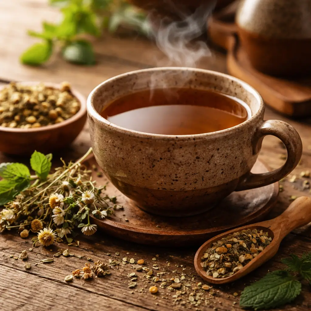 Pulhia tea served traditionally in a rustic cup