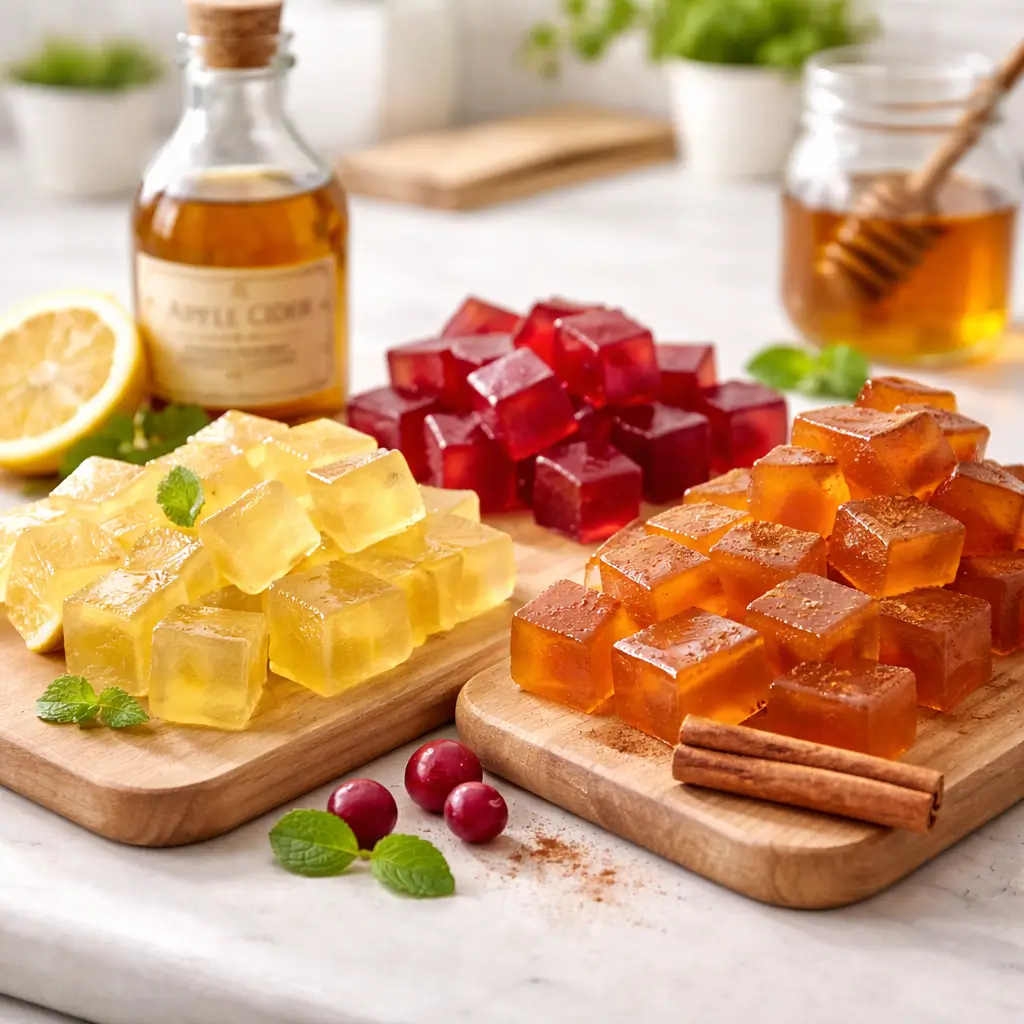 different flavored apple cider vinegar gelatin snack cubes