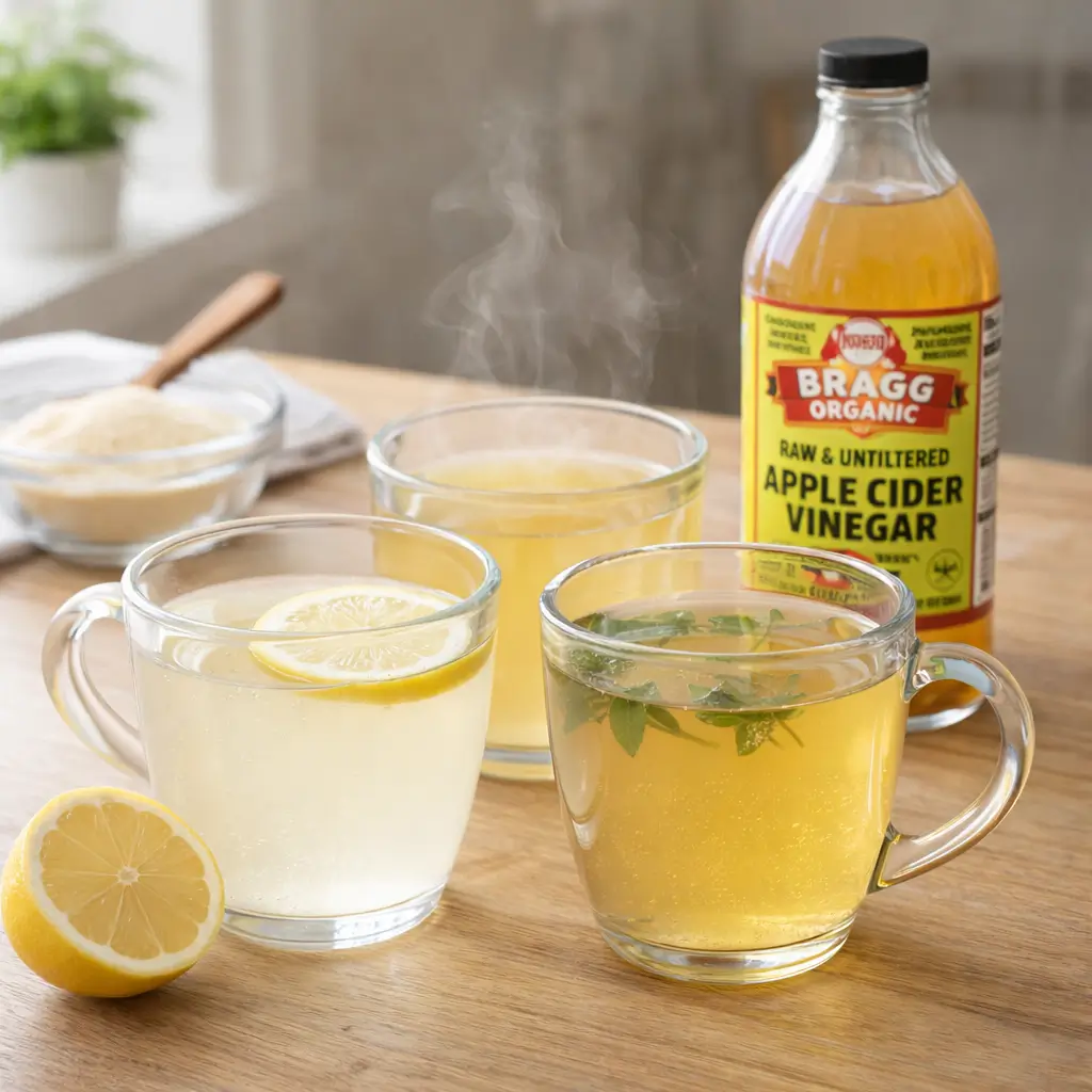 Gelatin drink variations with lemon and herbal tea
