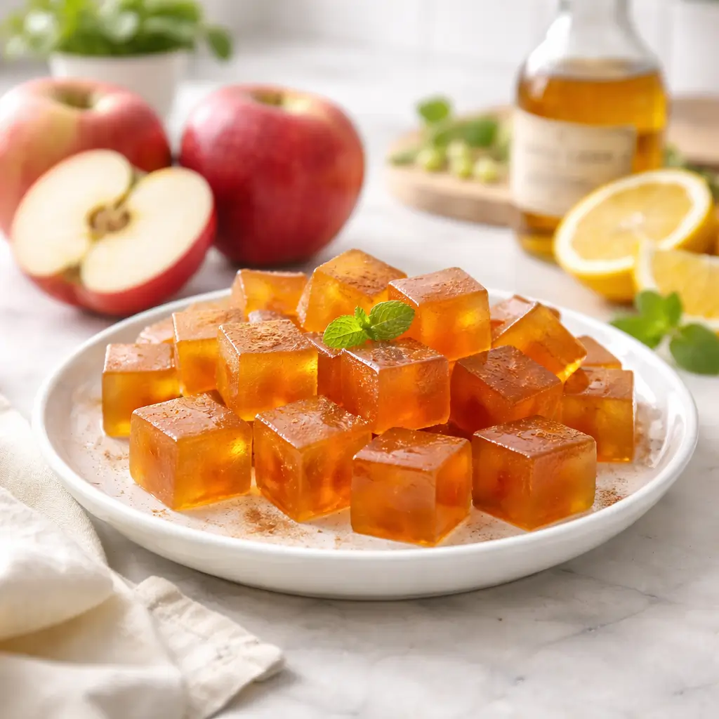 healthy apple cider vinegar gelatin snack served with fresh apples