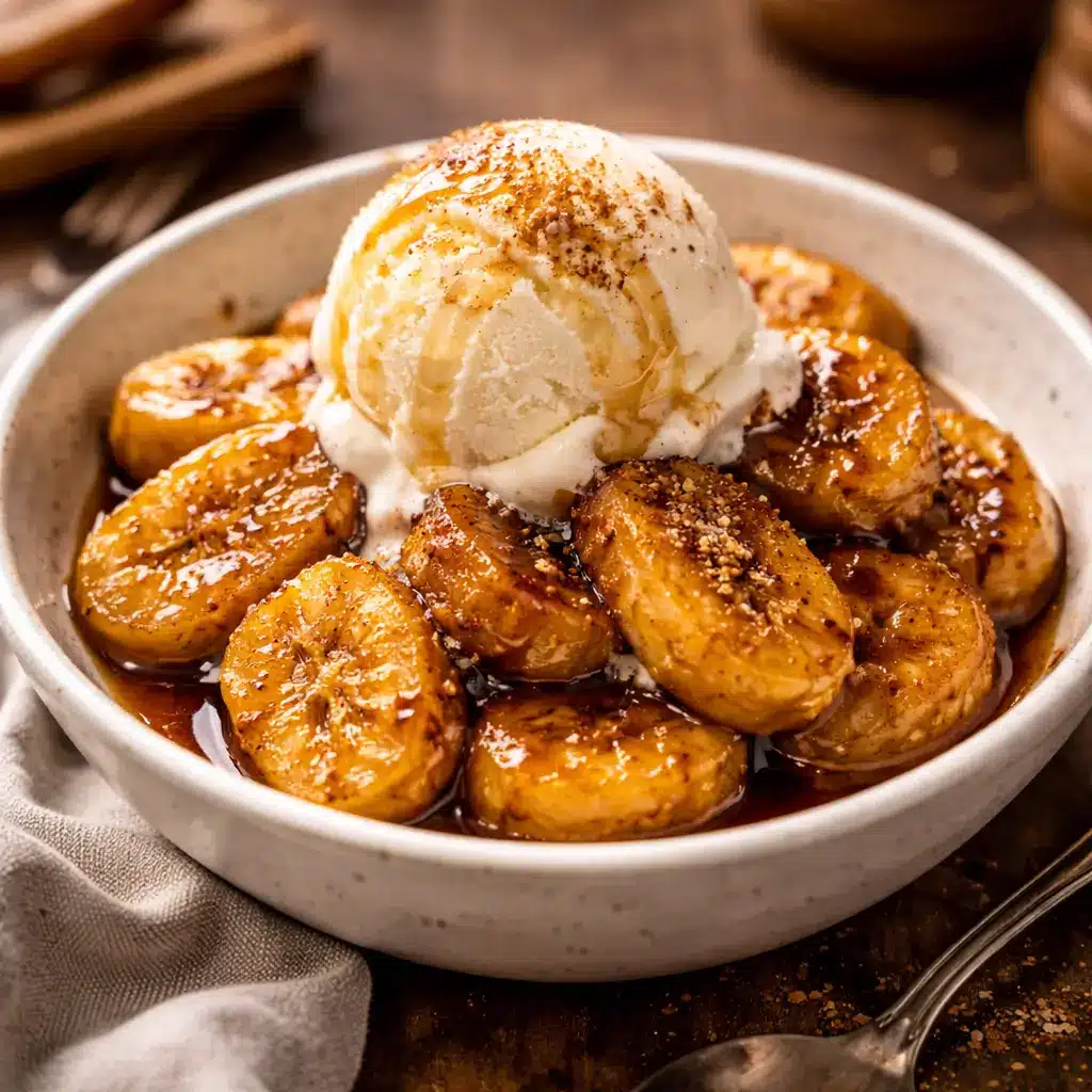 Honey cinnamon fried bananas dessert with ice cream