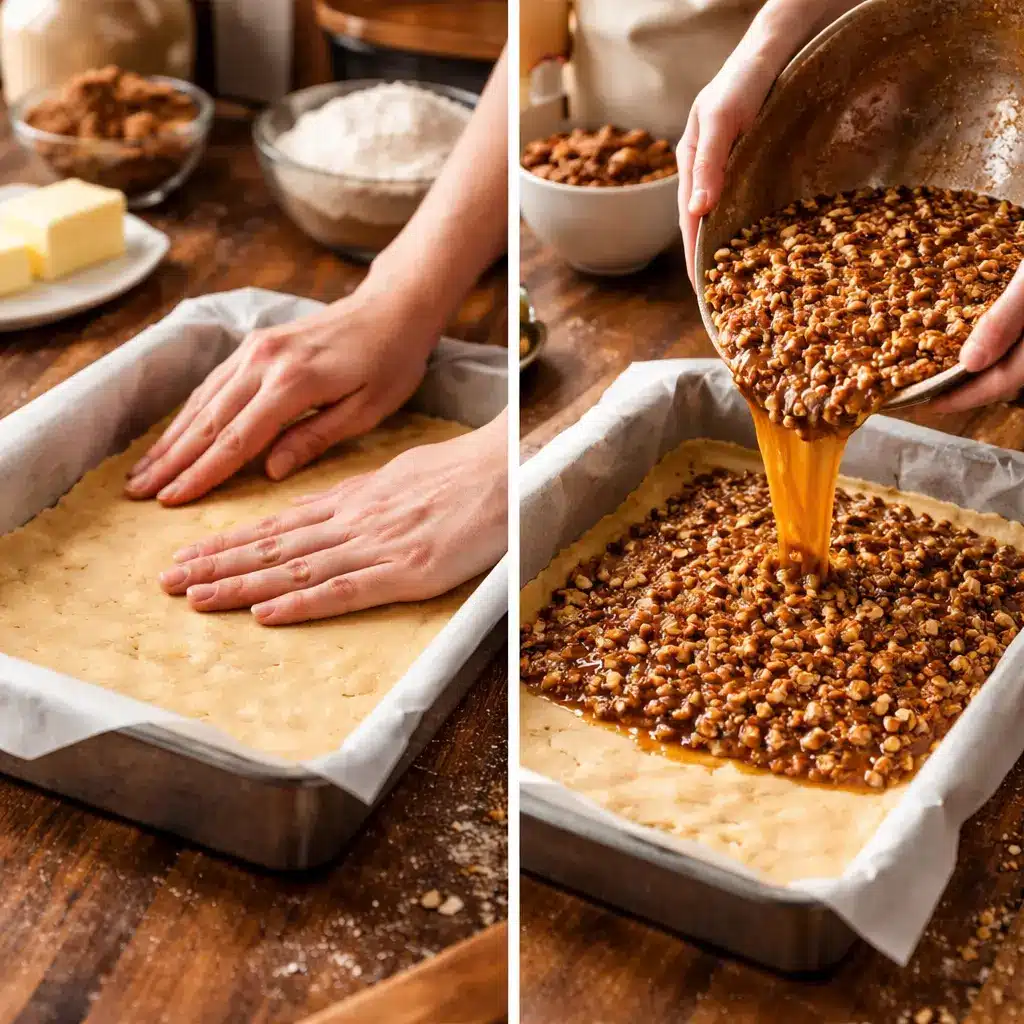 preparing ina garten pecan squares recipe crust and filling
