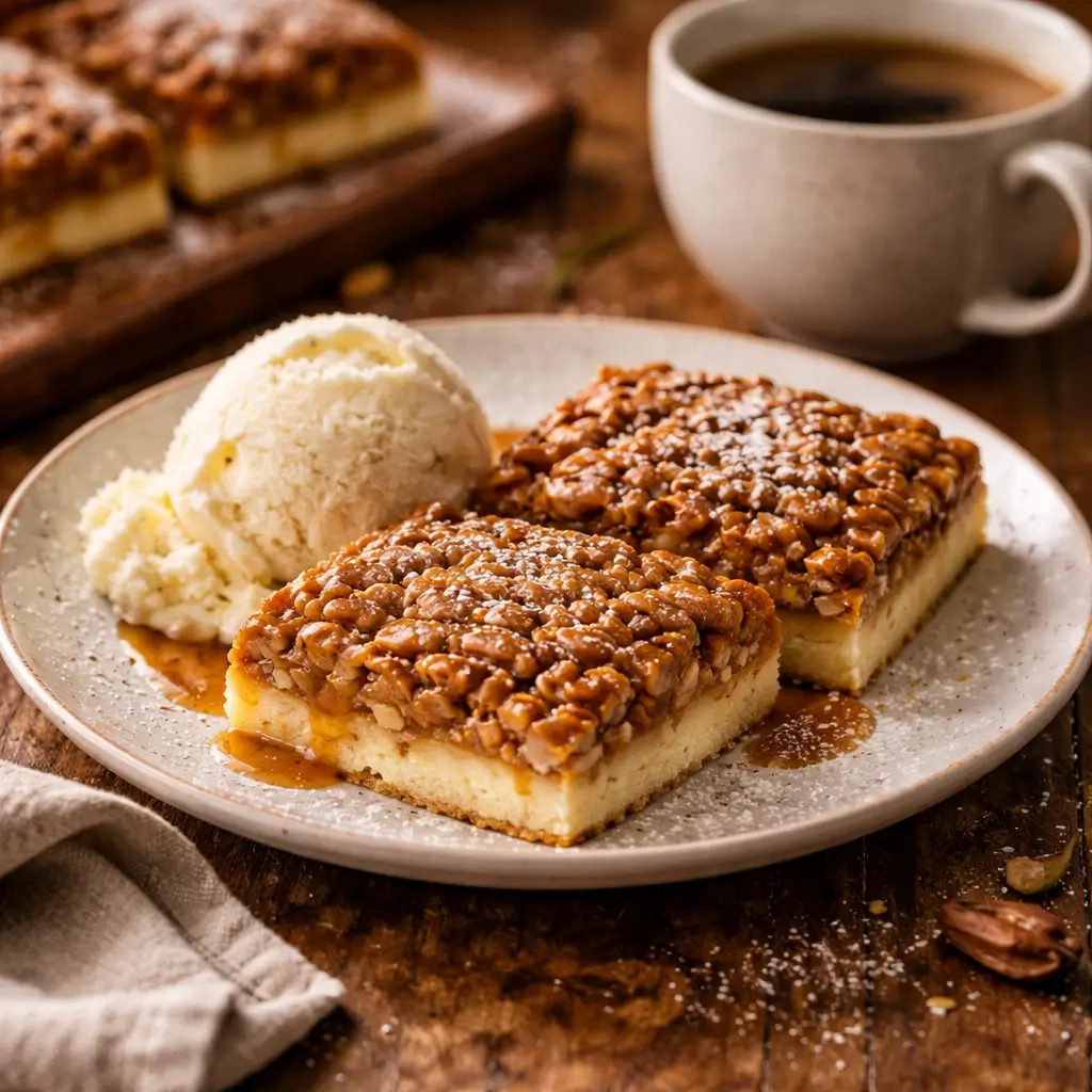 ina garten pecan squares recipe served with ice cream and coffee