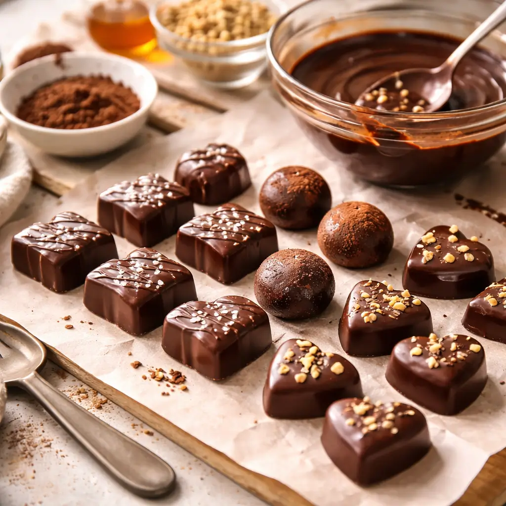 homemade chocolate candies on parchment paper