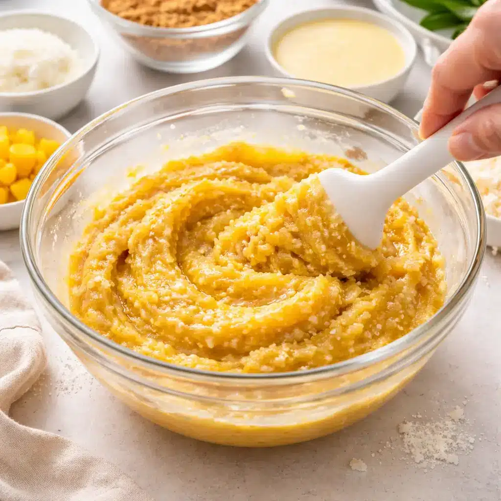 No Bake Mango Truffles Recipe Mixing mango truffle dough in bowl