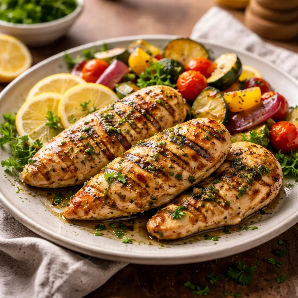 Mediterranean grilled chicken with lemon and herbs