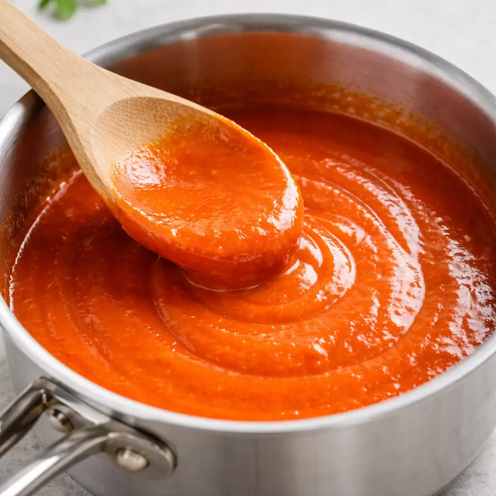 Cooking low calorie buffalo sauce recipe in saucepan