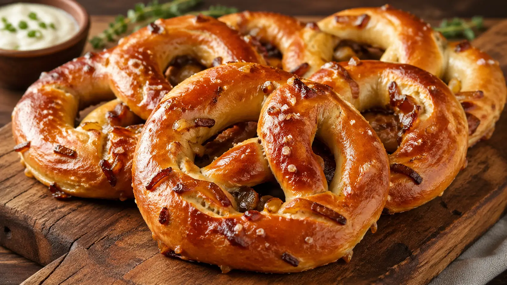 sour cream caramelized onion pretzels fresh baked