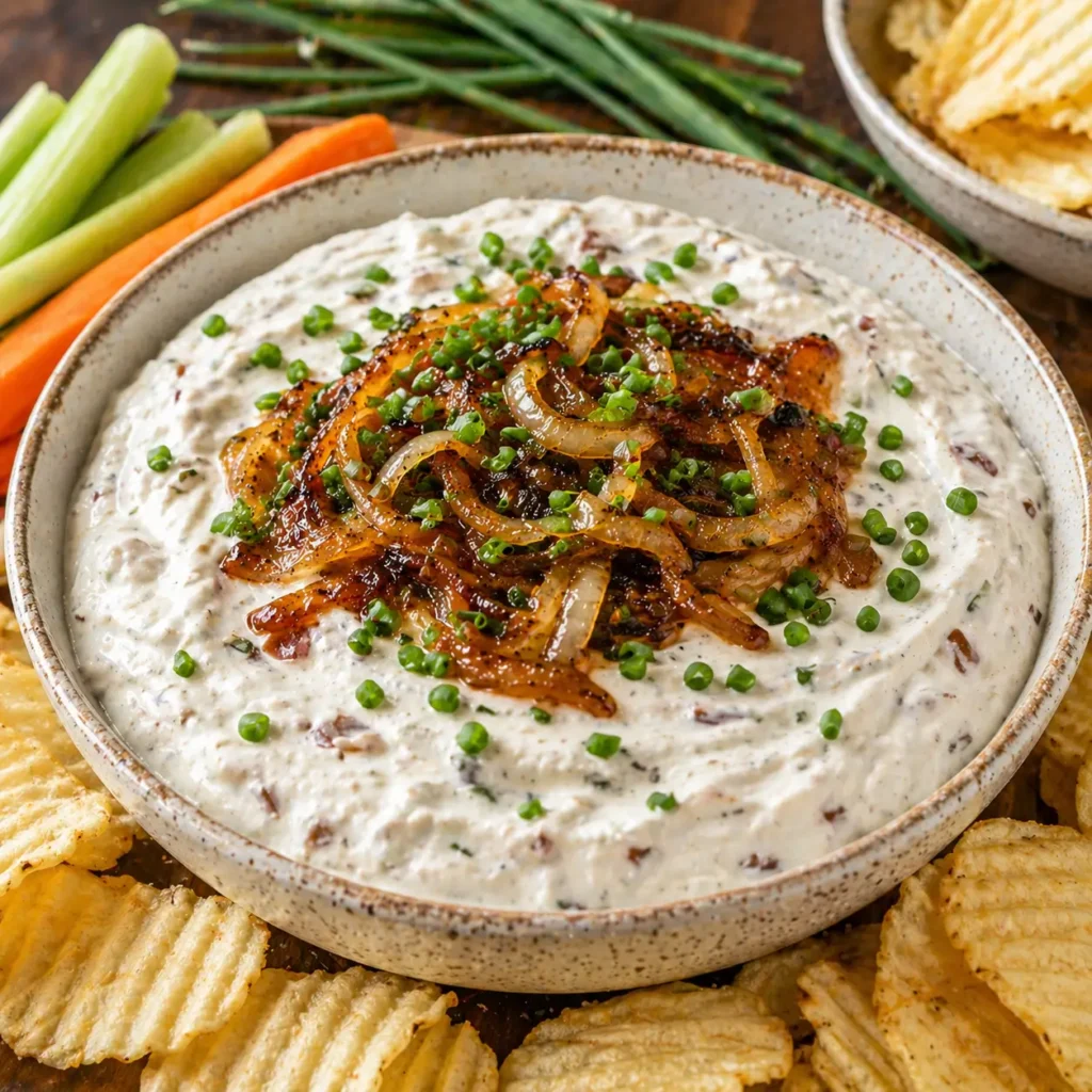 Finished homemade onion dip ready to serve
