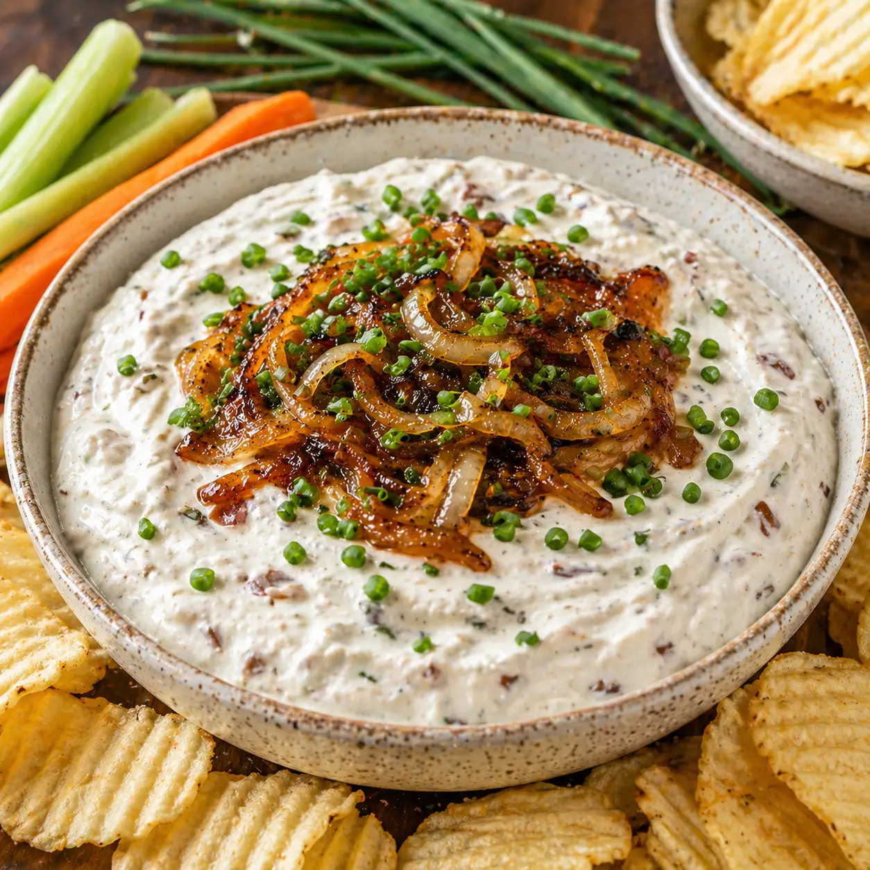 Finished homemade onion dip ready to serve