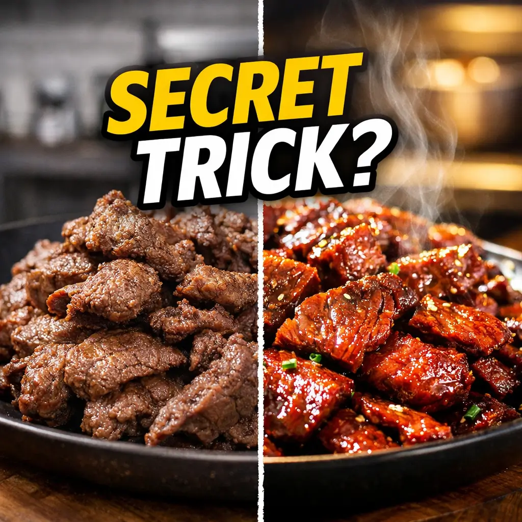 before and after meat using baking soda trick recipe showing tender vs tough texture