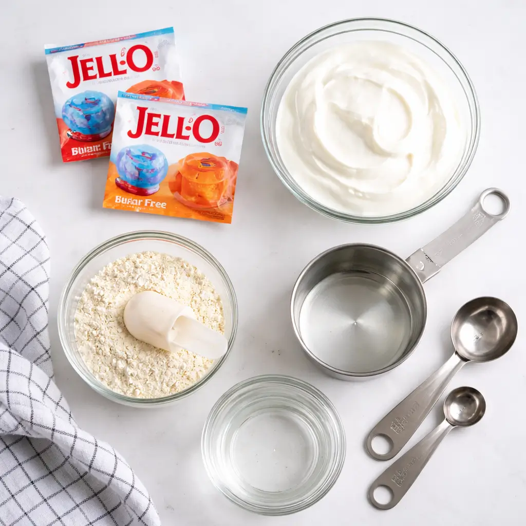 ingredients for bariatric gelatin trick recipe laid out on counter