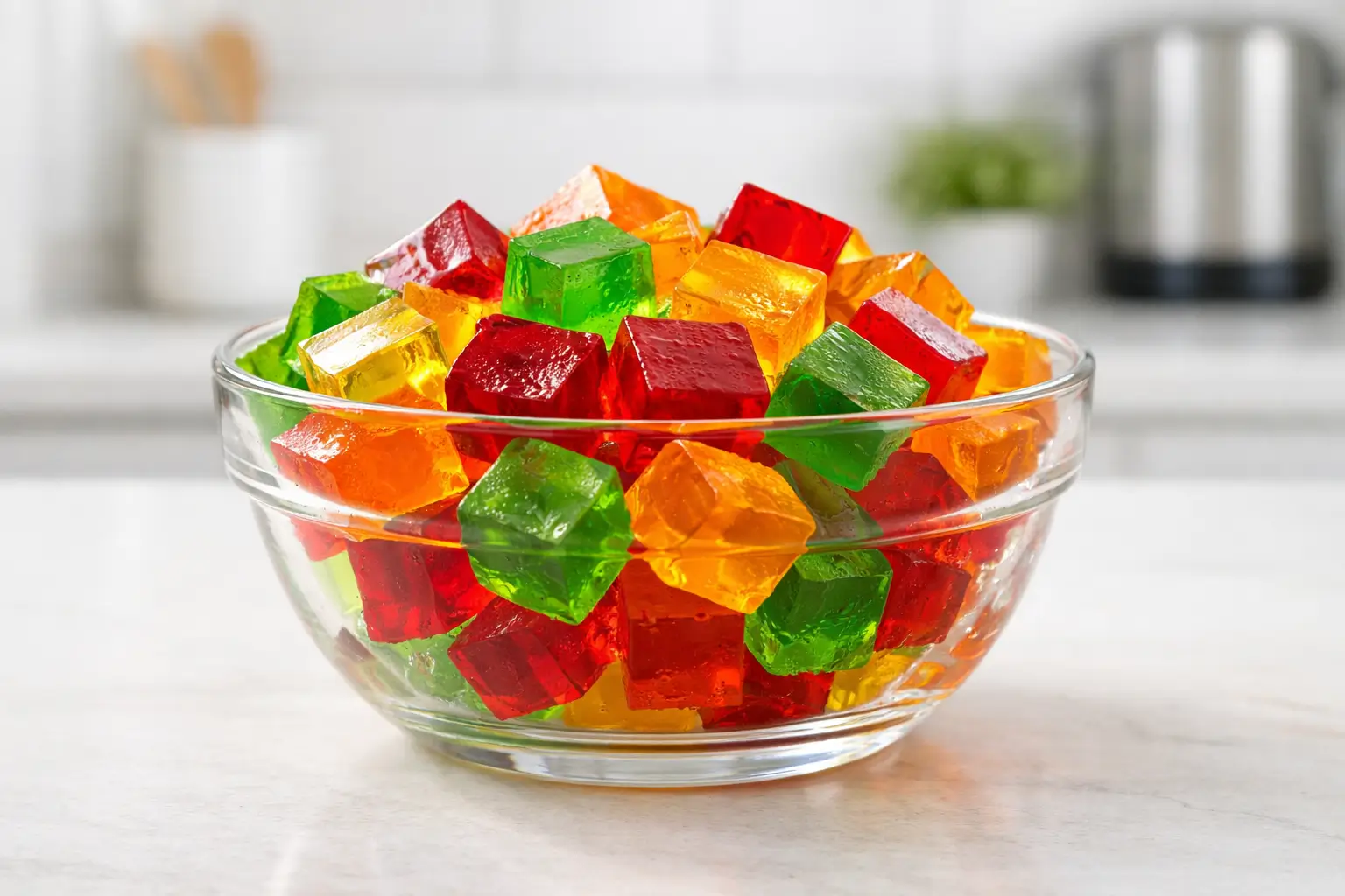 Bariatric jello recipe served in a glass bowl