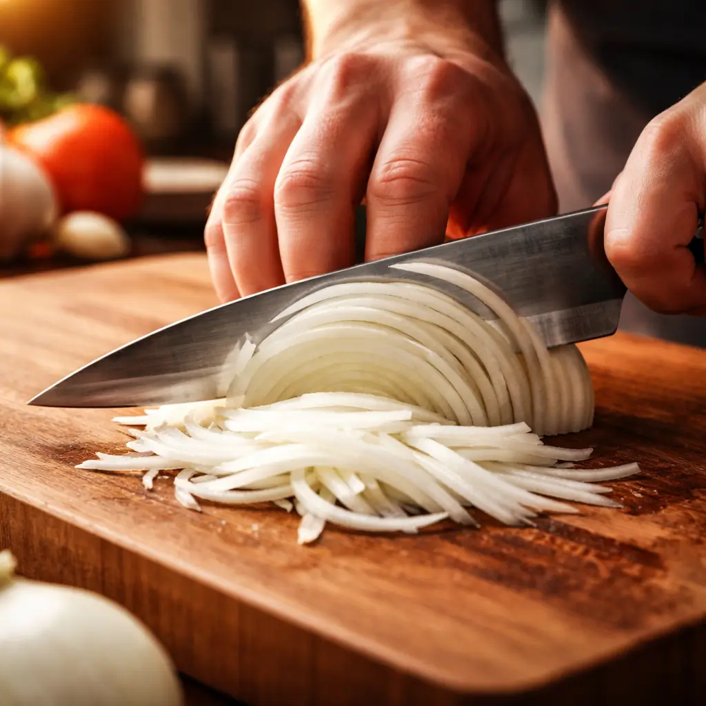 how to julienne an onion step by step with a sharp knife