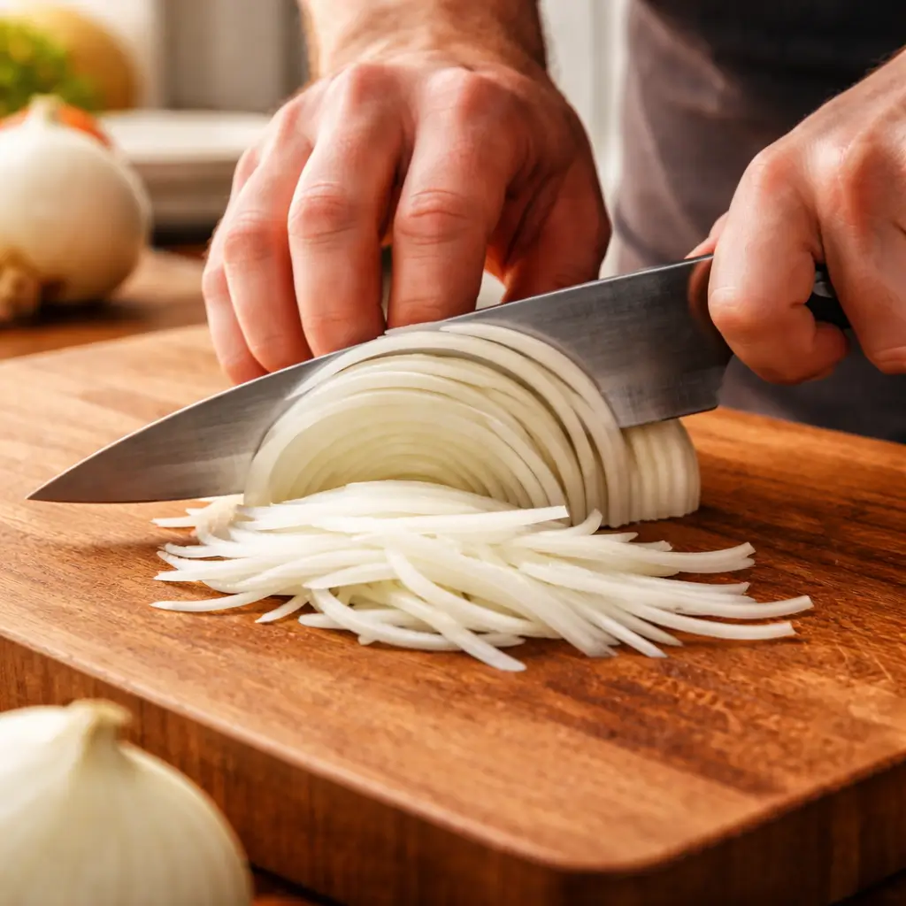 step by step how to julienne an onion
