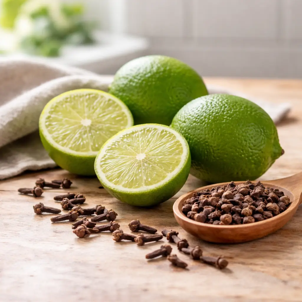 Fresh limes and cloves for tea preparation