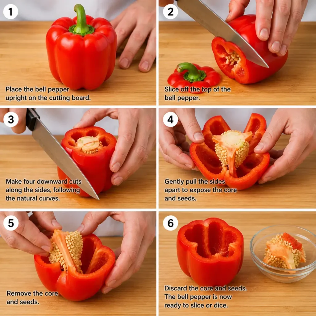 removing seeds from bell pepper before dicing