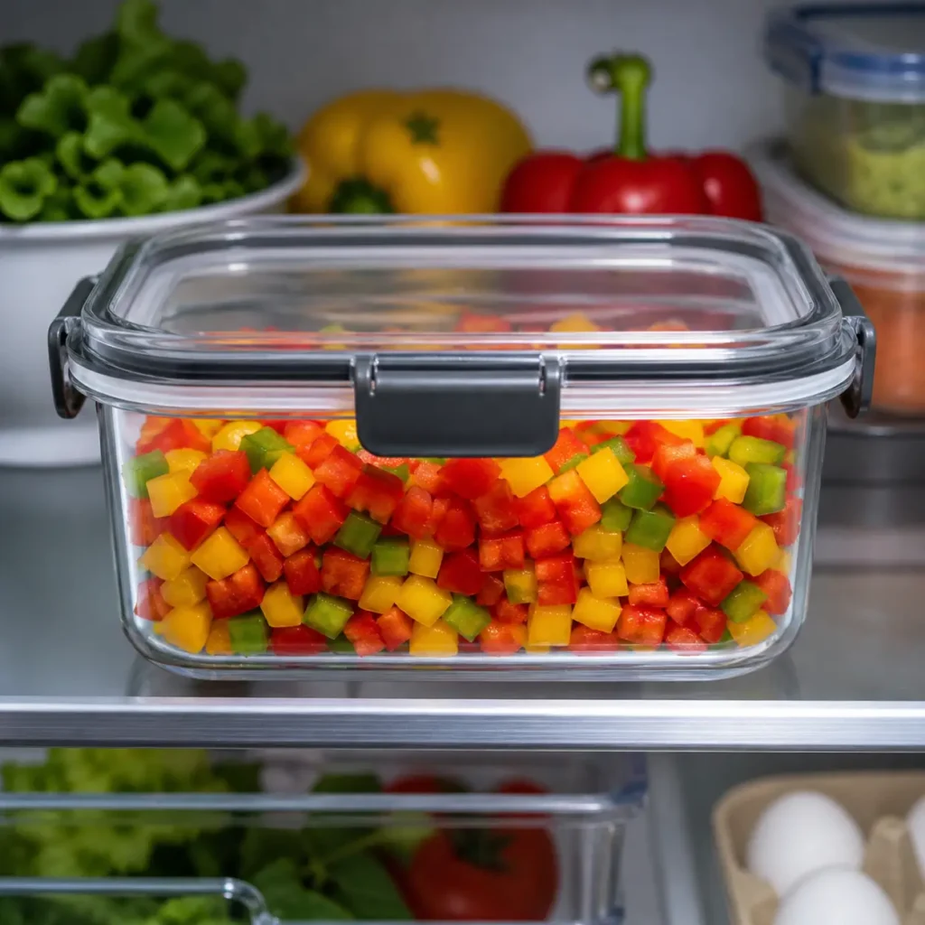 storing diced bell peppers in airtight container