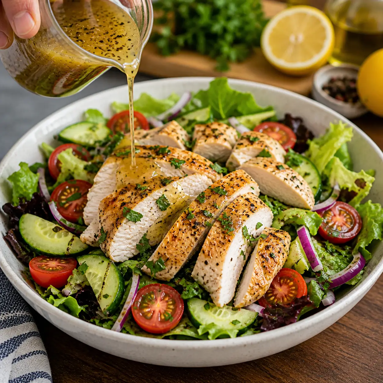 Assembling Gordon Ramsay chicken salad recipe