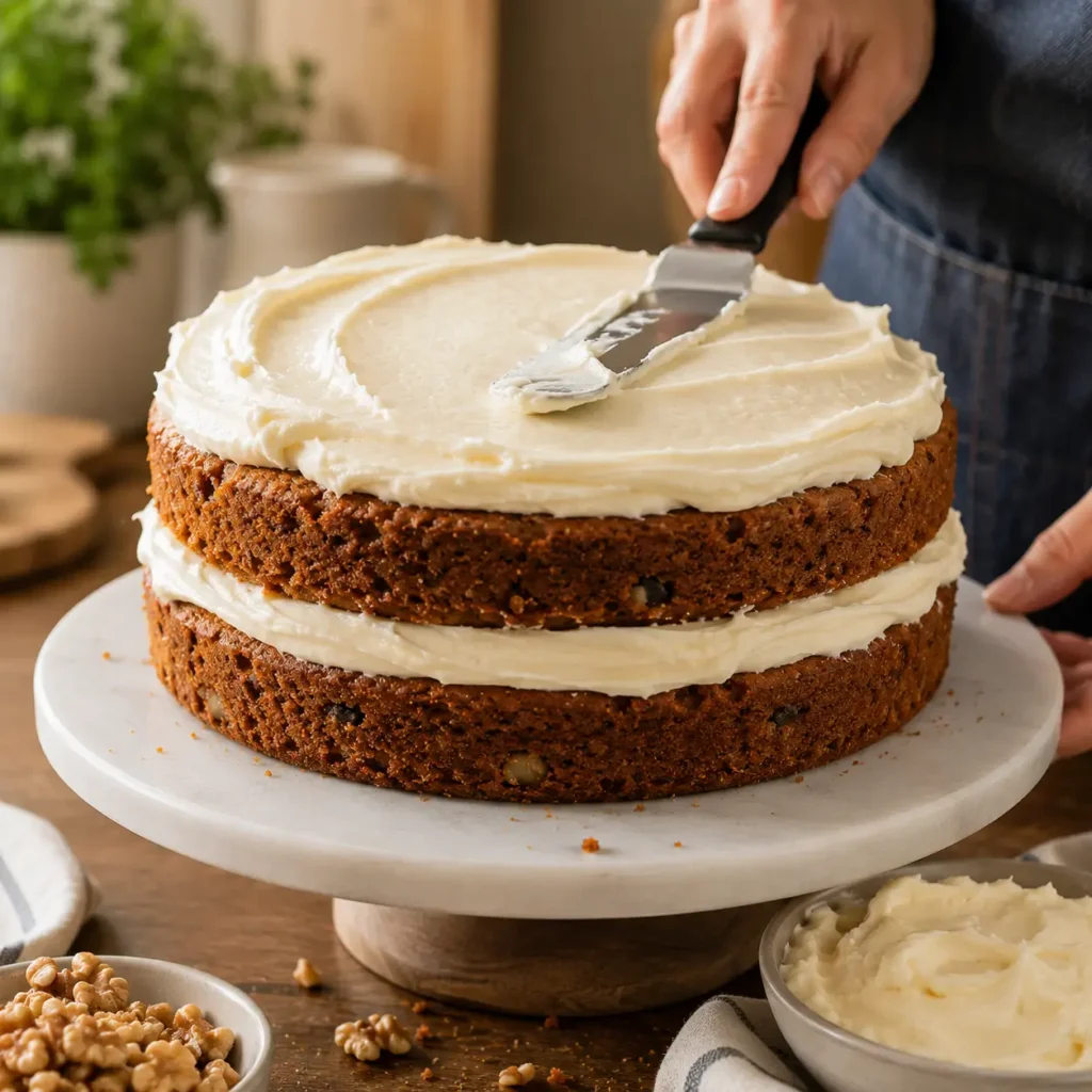 Frosting a Lloyds carrot cake